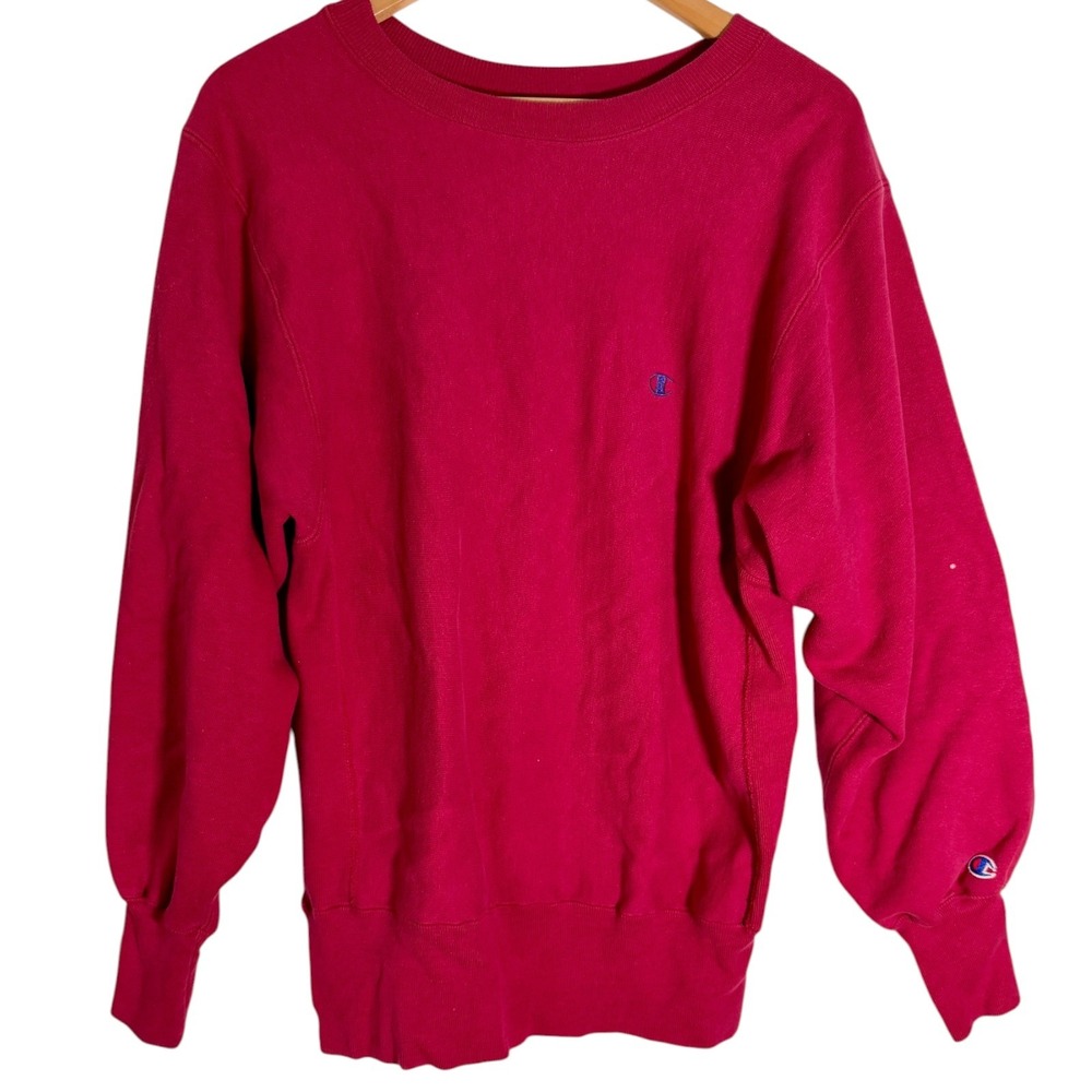 Vintage Champion Men's Reverse Weave Crew Neck Sweatshirt USA Red Medium